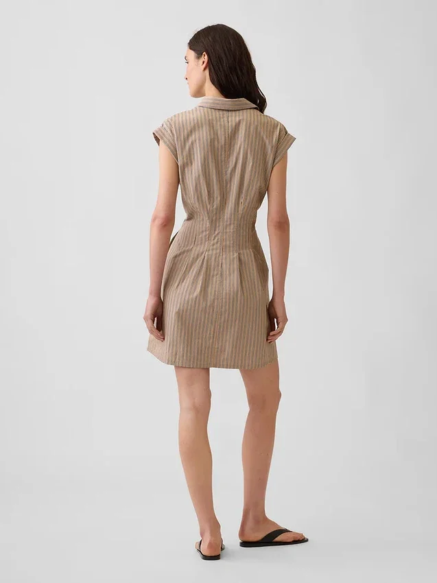 Gestreepte popeline mini-shirtjurk met getailleerde taille