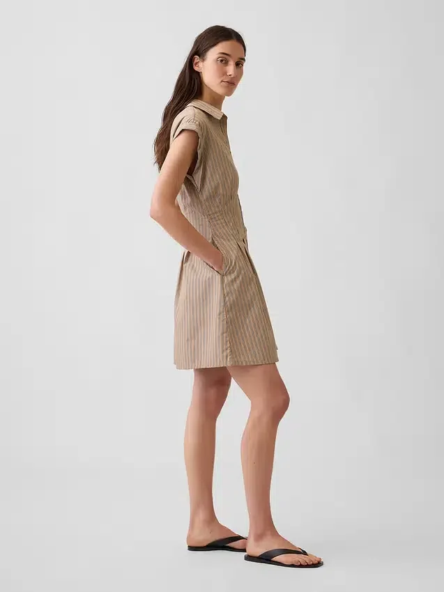 Gestreepte popeline mini-shirtjurk met getailleerde taille