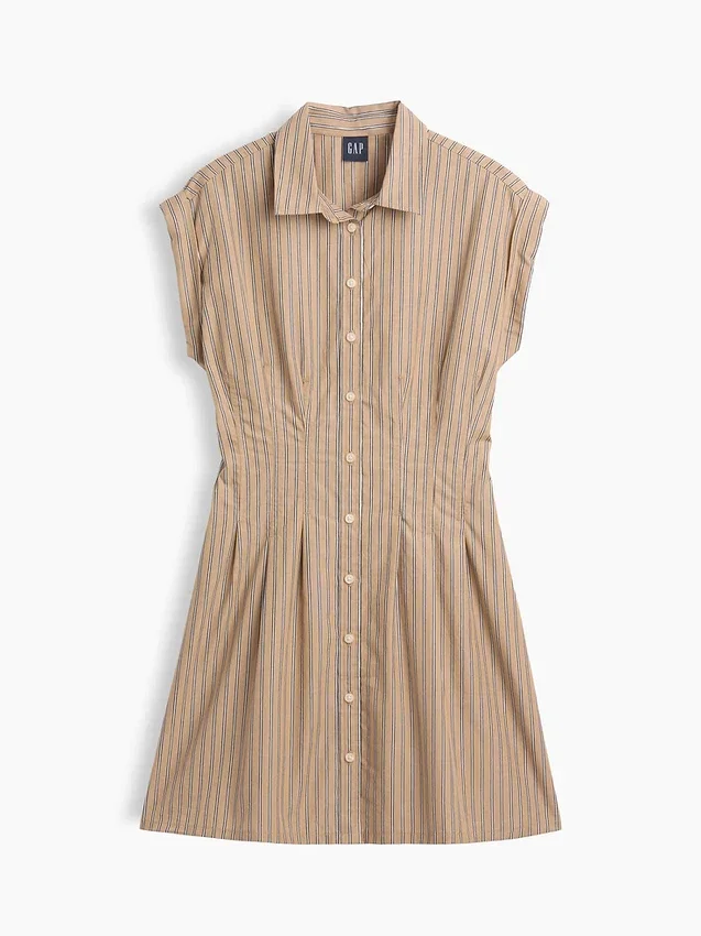 Gestreepte popeline mini-shirtjurk met getailleerde taille