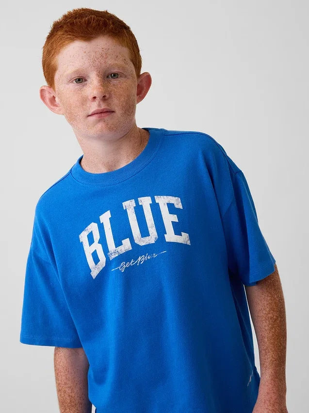 Get Blue kinder-T-shirt met logo in relaxte pasvorm