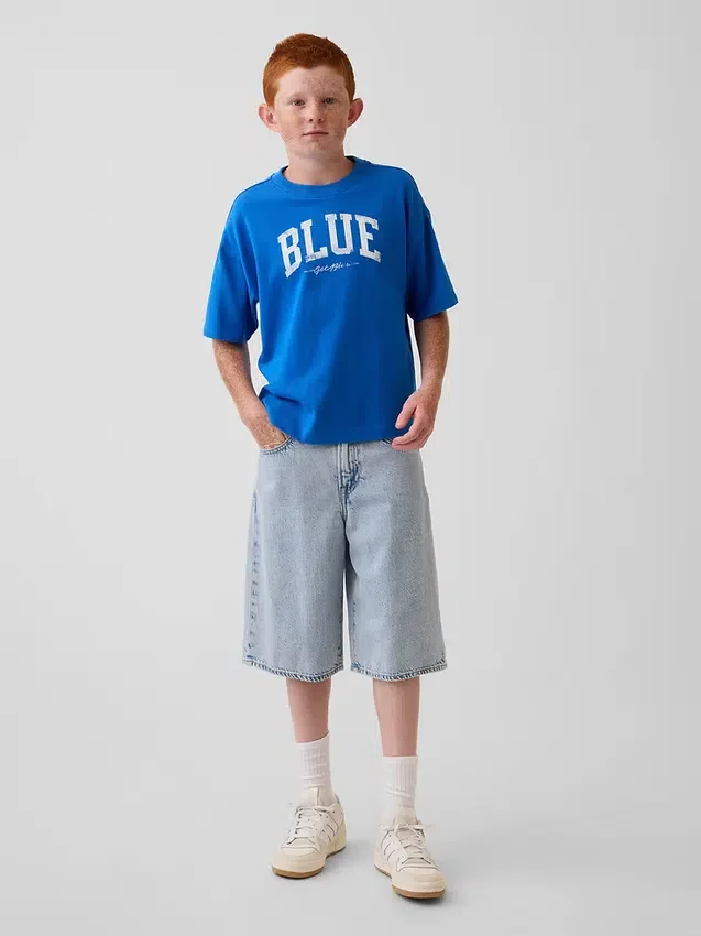 Get Blue kinder-T-shirt met logo in relaxte pasvorm