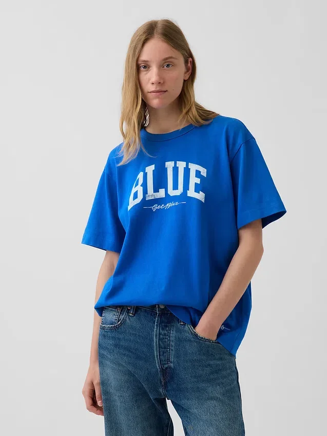 Get Blue T-shirt met logo in relaxte pasvorm