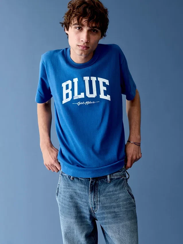Get Blue T-shirt met logo in relaxte pasvorm