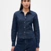 Getailleerd cropped denimoverhemd