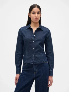 Getailleerd cropped denimoverhemd