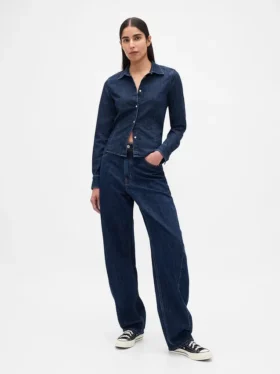 Getailleerd cropped denimoverhemd