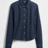 Getailleerd cropped denimoverhemd