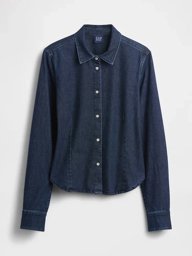Getailleerd cropped denimoverhemd
