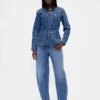 Getailleerd lang denimjasje