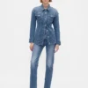 Getailleerd lang denimjasje