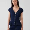 Getailleerde denim top met kapmouwtjes en peplum