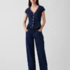 Getailleerde denim top met kapmouwtjes en peplum