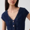 Getailleerde denim top met kapmouwtjes en peplum