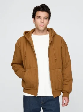 Gewatteerde hoodie met rits en wafelvoering