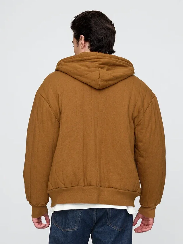 Gewatteerde hoodie met rits en wafelvoering