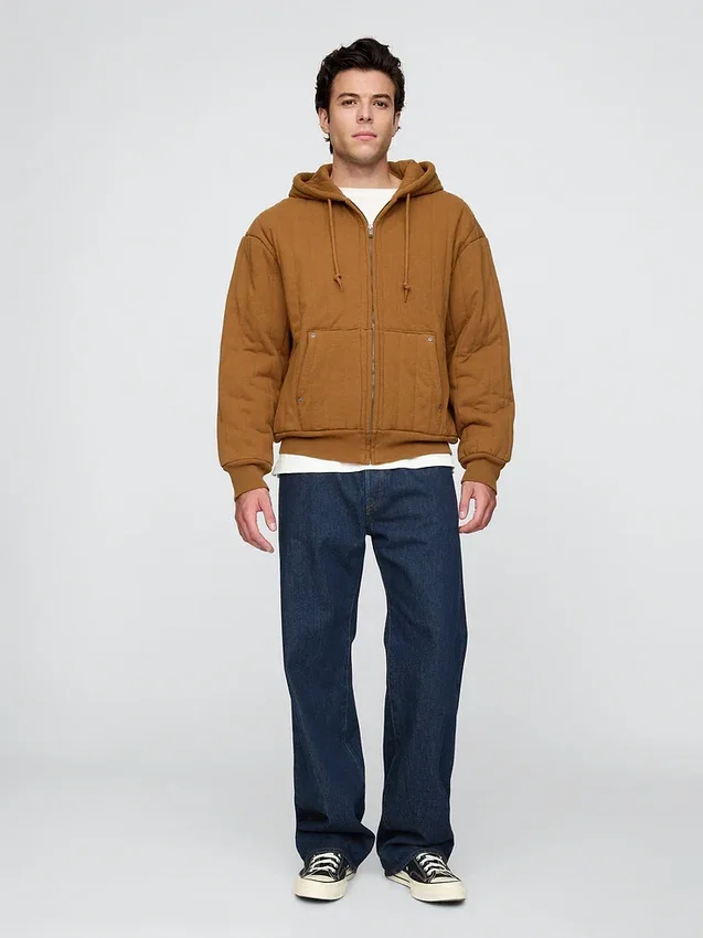 Gewatteerde hoodie met rits en wafelvoering
