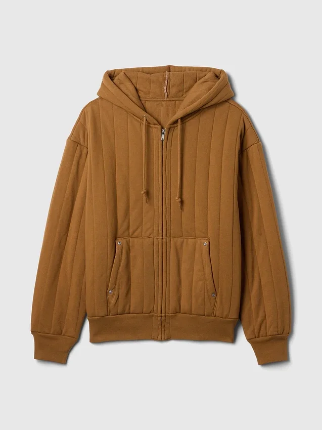 Gewatteerde hoodie met rits en wafelvoering
