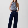 Gingham-denim crop-shell-tanktop