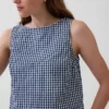 Gingham-denim crop-shell-tanktop