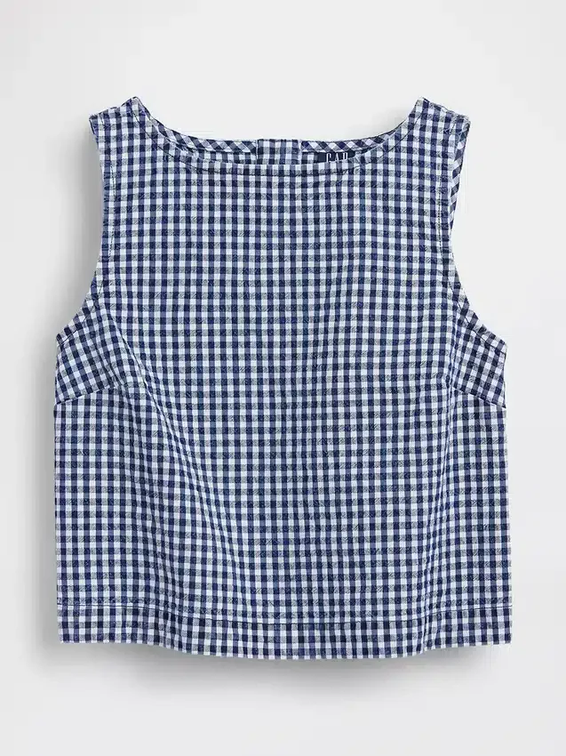 Gingham-denim crop-shell-tanktop