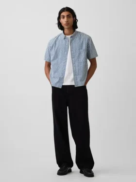 Gingham-denim overhemd met relaxte pasvorm en rechte zoom