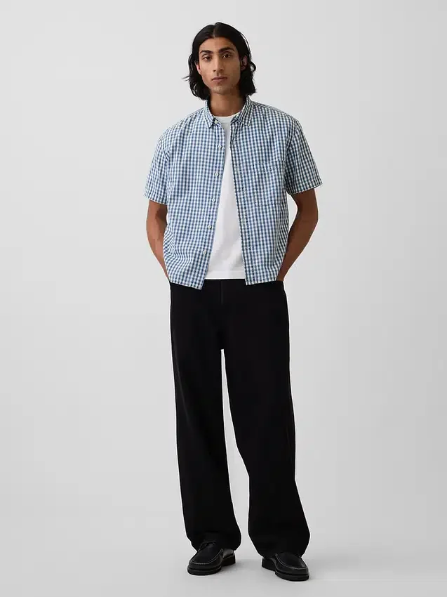 Gingham-denim overhemd met relaxte pasvorm en rechte zoom