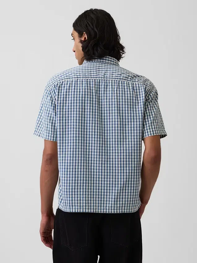 Gingham-denim overhemd met relaxte pasvorm en rechte zoom