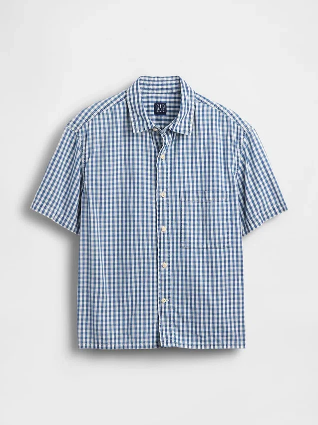 Gingham-denim overhemd met relaxte pasvorm en rechte zoom