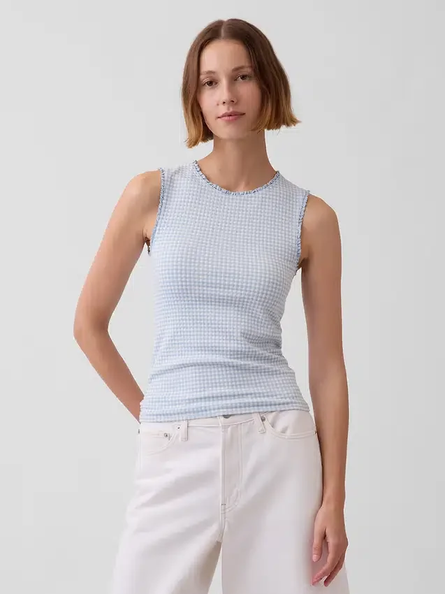 Gingham Pointelle shell-tanktop