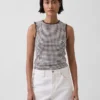 Gingham Pointelle shell-tanktop