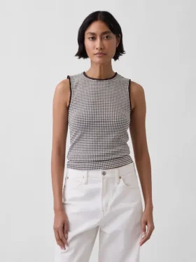 Gingham Pointelle shell-tanktop