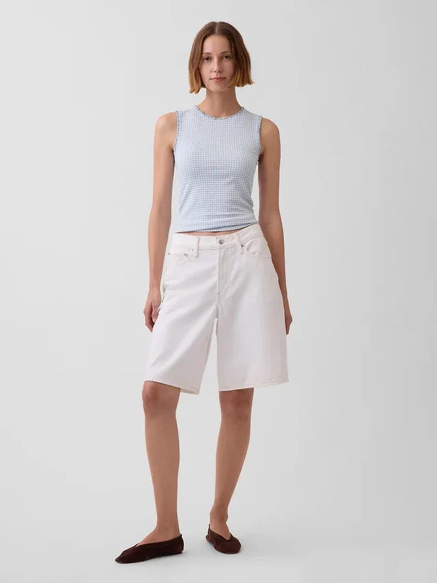 Gingham Pointelle shell-tanktop