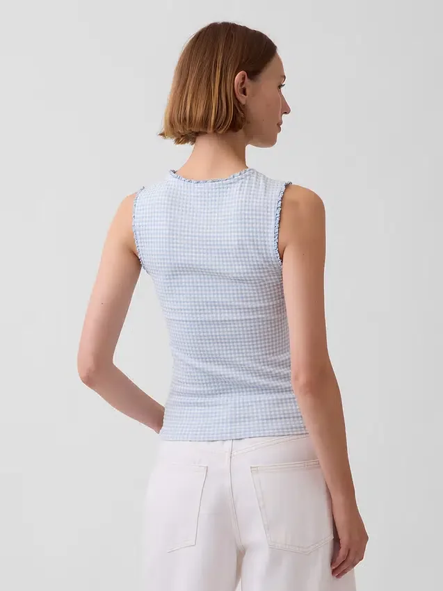 Gingham Pointelle shell-tanktop