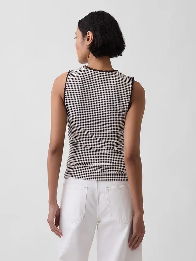 Gingham Pointelle shell-tanktop