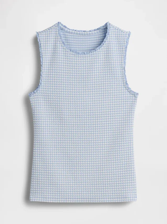 Gingham Pointelle shell-tanktop