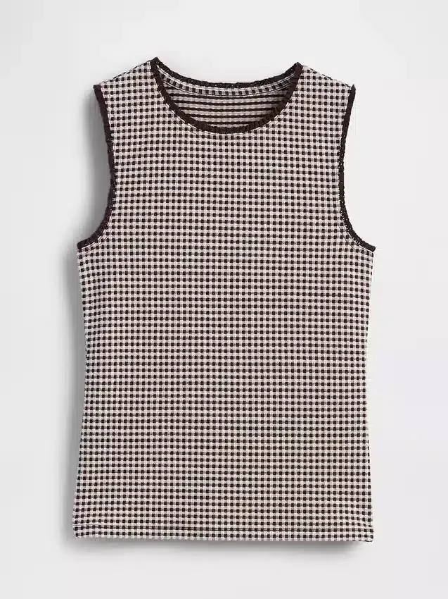 Gingham Pointelle shell-tanktop