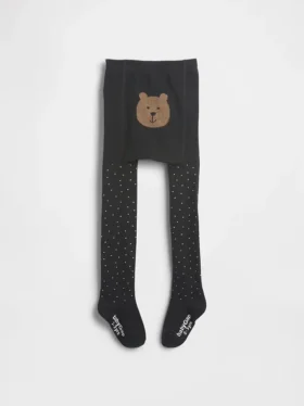 Glitter-patroon met stippen en beertje - panty voor Baby & Peuter