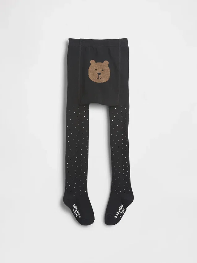 Glitter-patroon met stippen en beertje - panty voor Baby & Peuter
