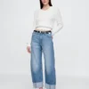 High-rise Barrel-Jeans met omgeslagen boorden