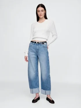 High-rise Barrel-Jeans met omgeslagen boorden