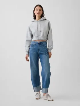 High-rise Barrel-Jeans met omgeslagen boorden