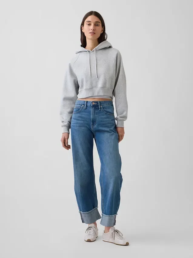 High-rise Barrel-Jeans met omgeslagen boorden