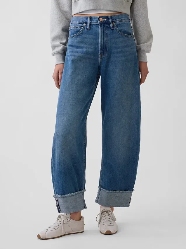 High-rise Barrel-Jeans met omgeslagen boorden