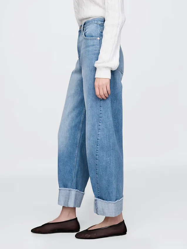 High-rise Barrel-Jeans met omgeslagen boorden