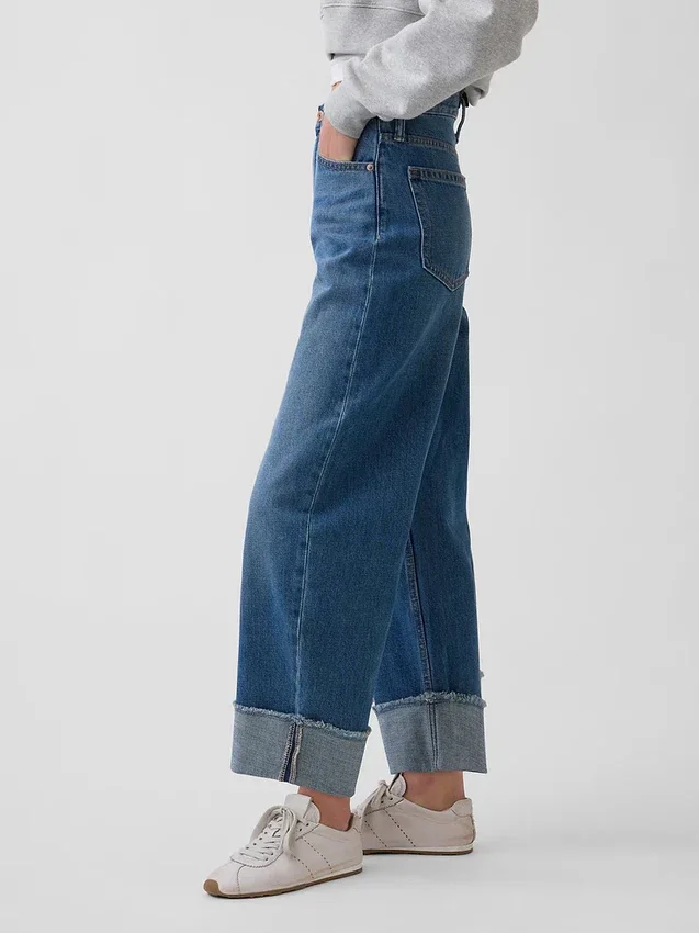 High-rise Barrel-Jeans met omgeslagen boorden