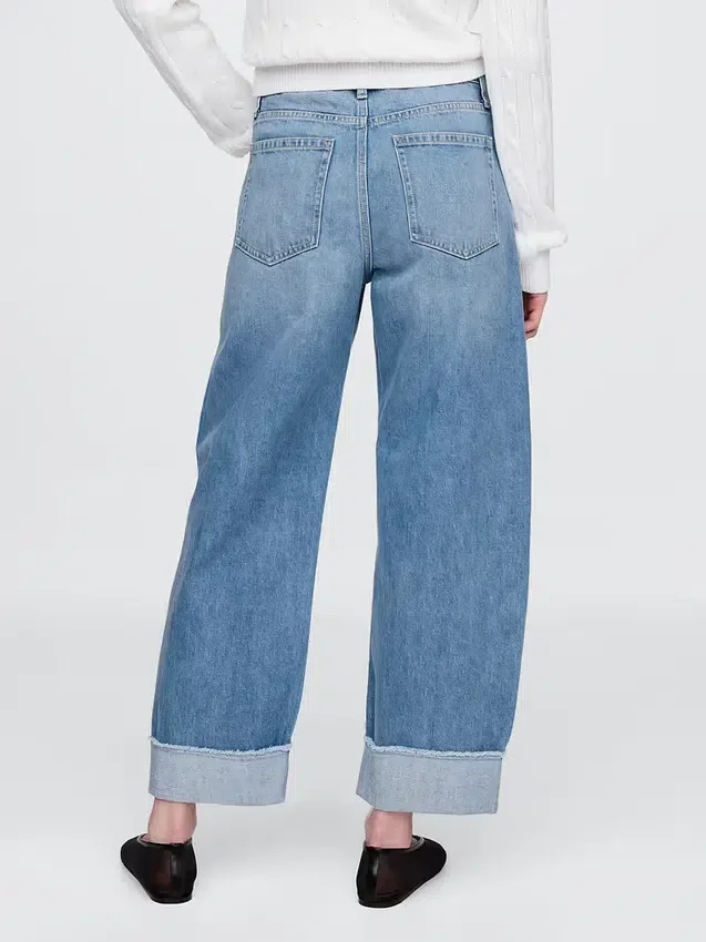 High-rise Barrel-Jeans met omgeslagen boorden