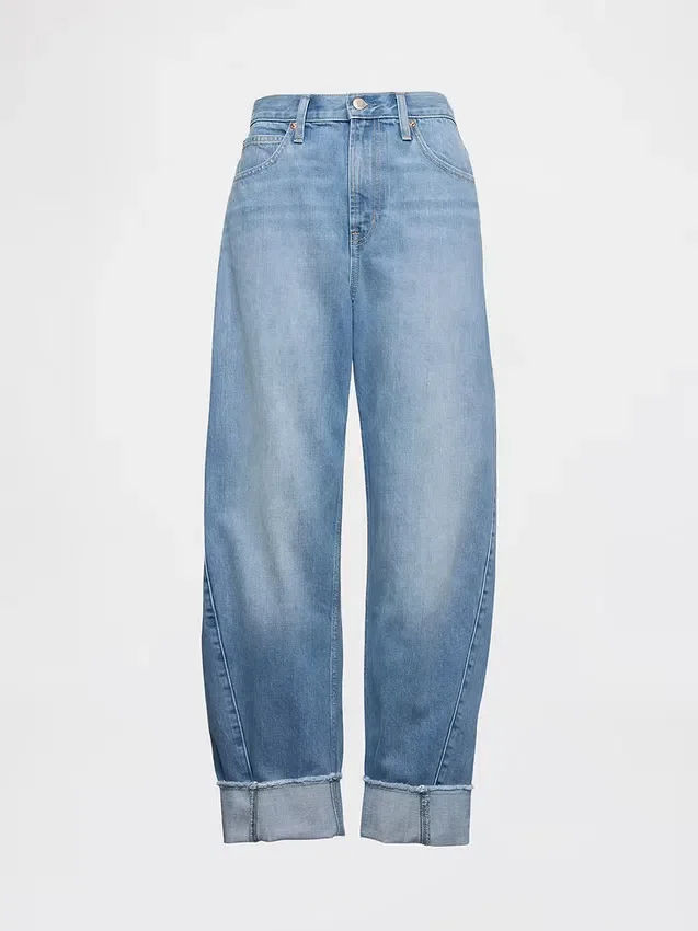 High-rise Barrel-Jeans met omgeslagen boorden