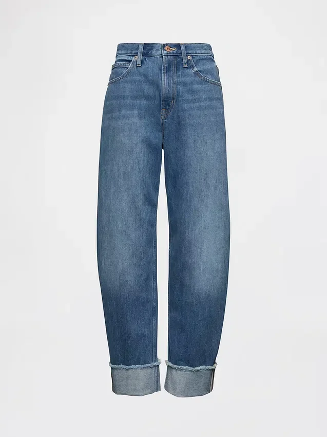 High-rise Barrel-Jeans met omgeslagen boorden