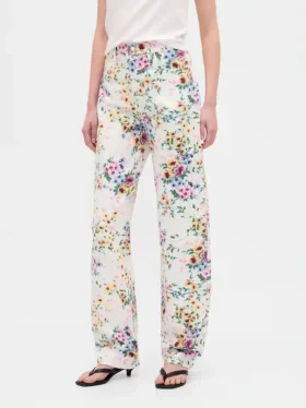 High Rise Floral Barrel-Jeans