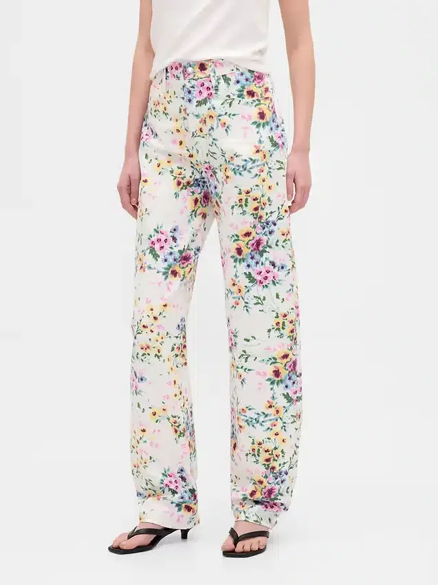 High Rise Floral Barrel-Jeans